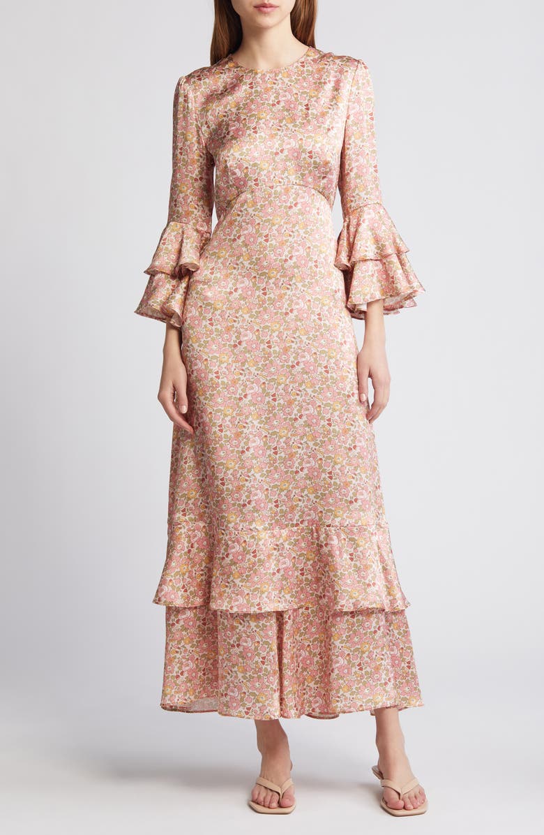 Liberty London Gala Floral Tiered Silk Maxi Dress, Main, color, 