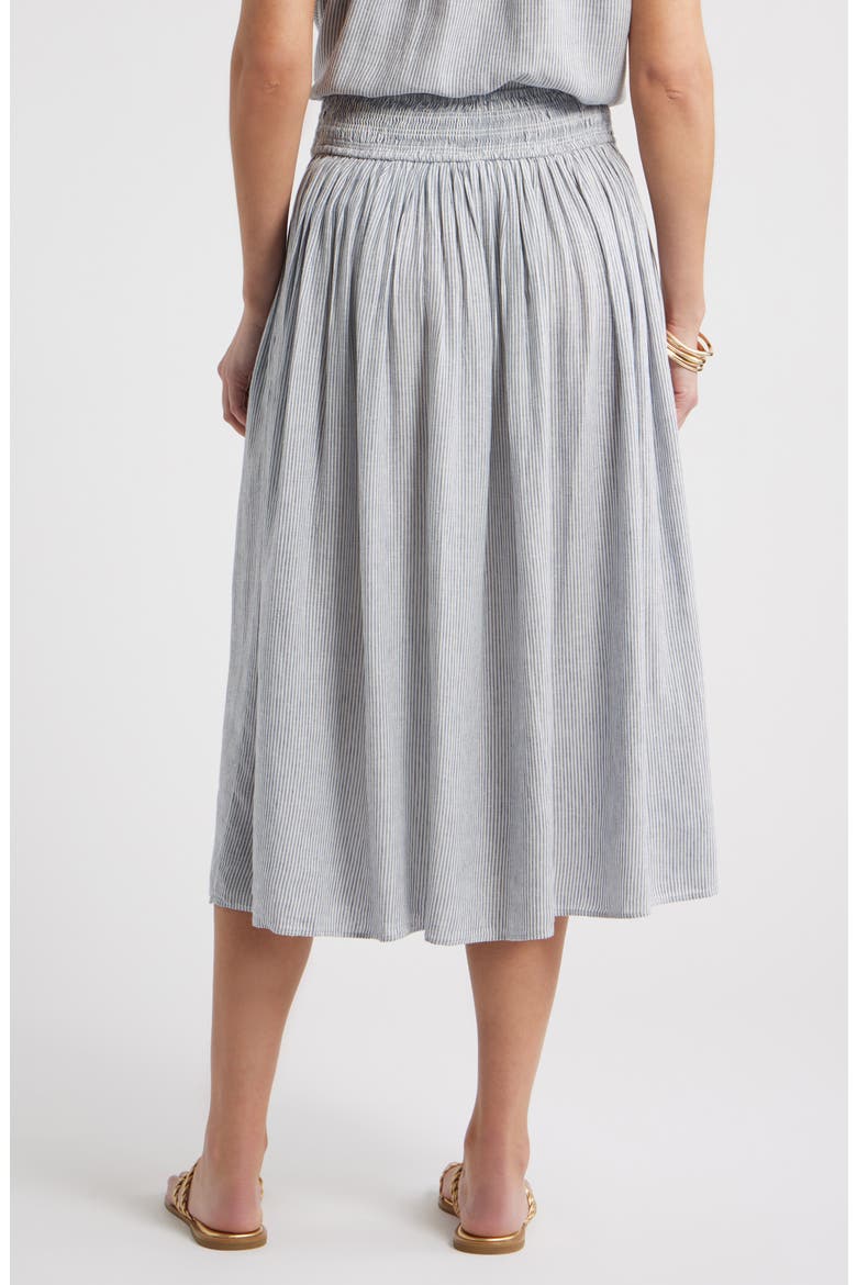 Pull-On Linen Blend Midi Skirt, Alternate, color, BLUE VINTAGE LEAH STRIPE