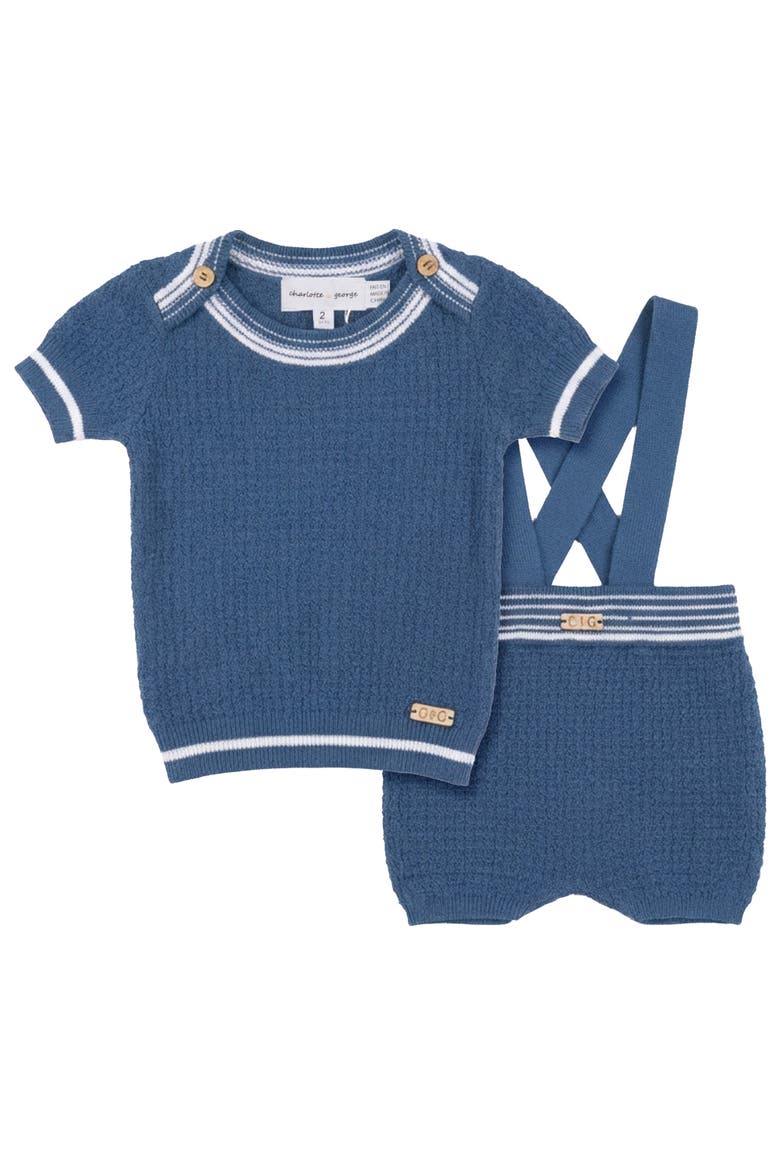 Structure Knit Overall Short Sleeve Top and Overall, Main, color, Dark Blue/White
