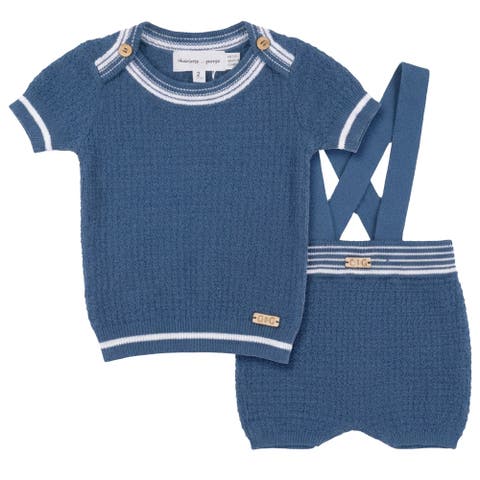 Structure Knit Overall Short Sleeve Top and Overall