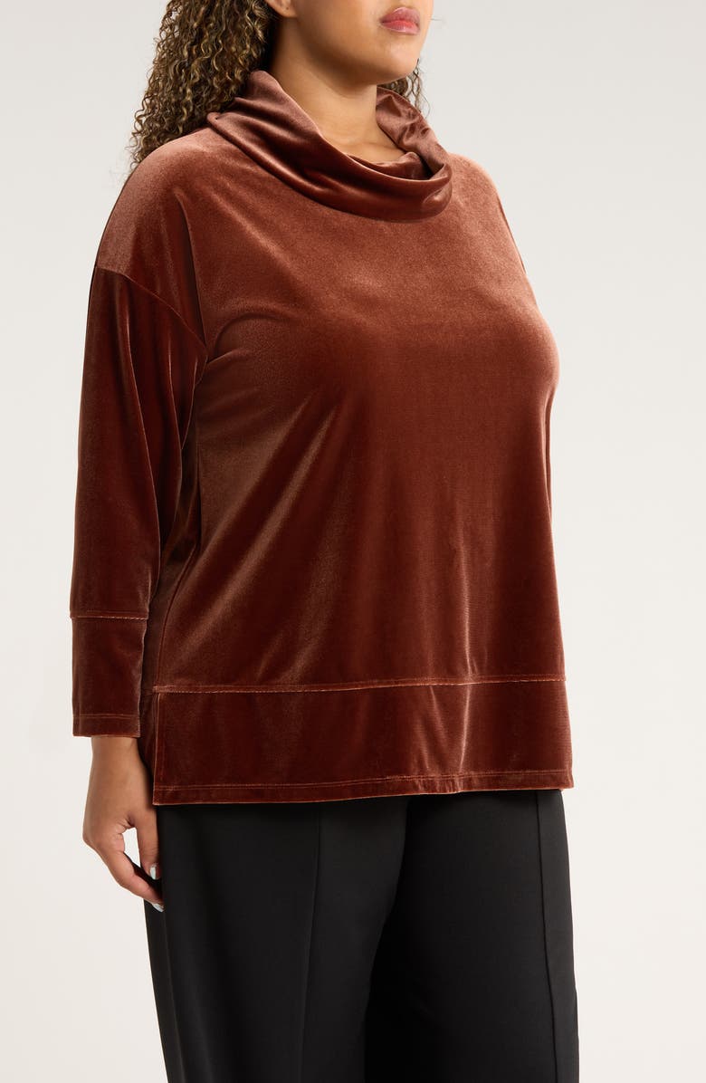 Jones New York Cowl Neck Velour Top, Alternate, color, Carob