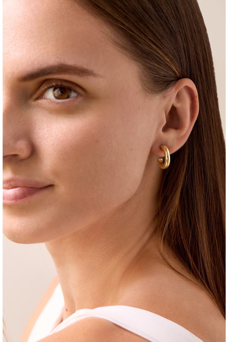14K Gold Small Thick Hoop Earrings, Alternate, color, YELLOW GOLD