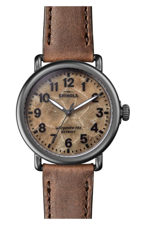 Runwell Petoskey Leather Strap Watch, 41mm
