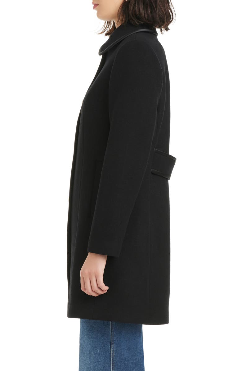 Kate Spade New York satin pipe trim wool blend coat, Alternate, color, Black