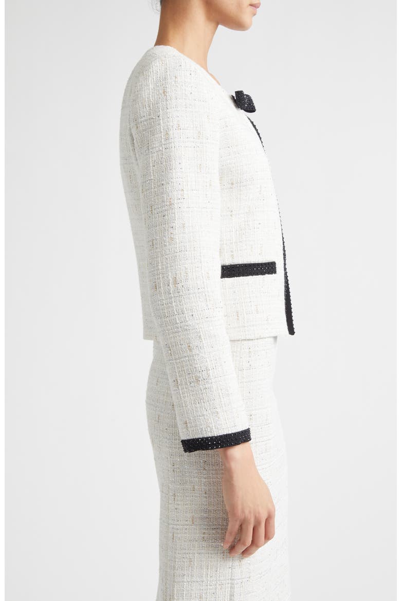 Cannes Stud Trim Tweed Crop Jacket, Alternate, color, ECRU METALLIC/ BLACK
