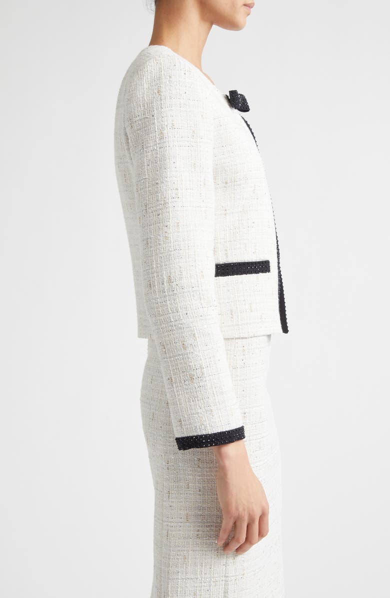 ST. JOHN Cannes Stud Trim Tweed Crop Jacket, Alternate, color, Ecru Metallic/ Black