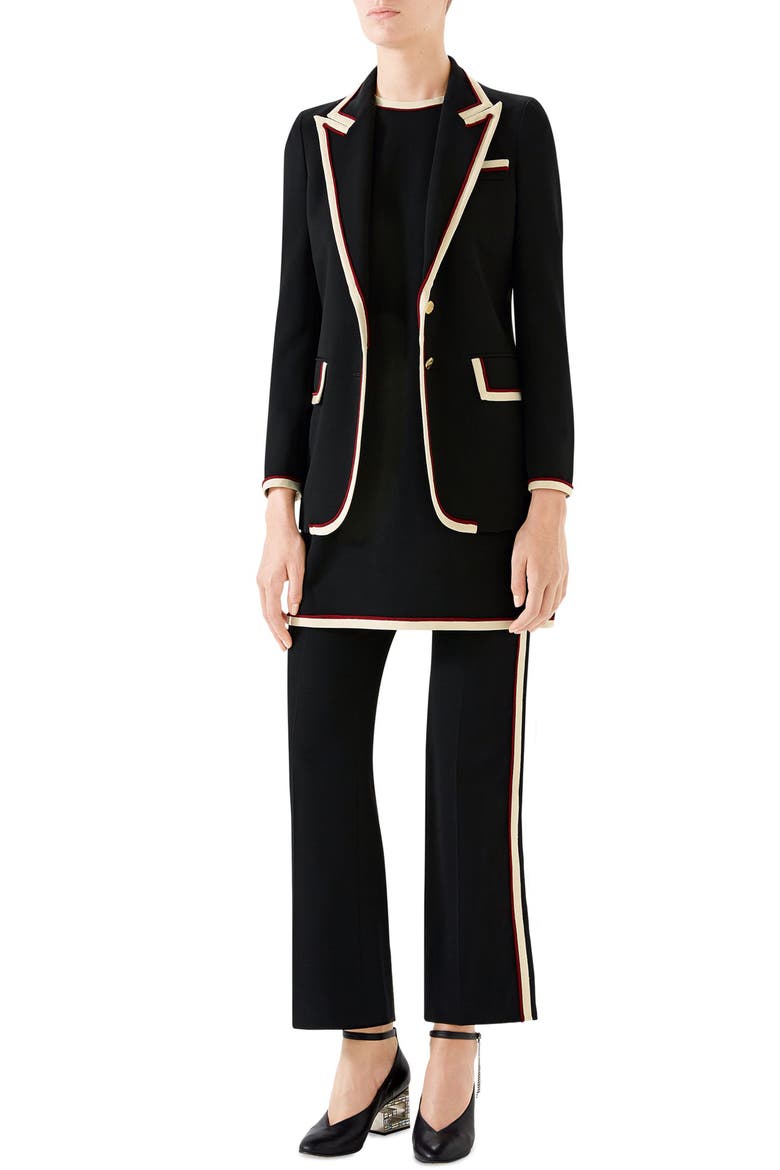 Peak Lapel Stretch Cady Blazer, Alternate, color, BLACK