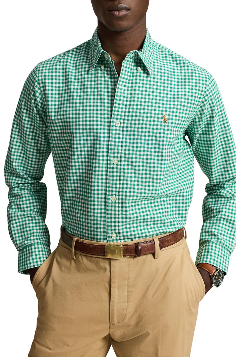 Gingham Long Sleeve Oxford Shirt, Main, color, GRN/ WHITE