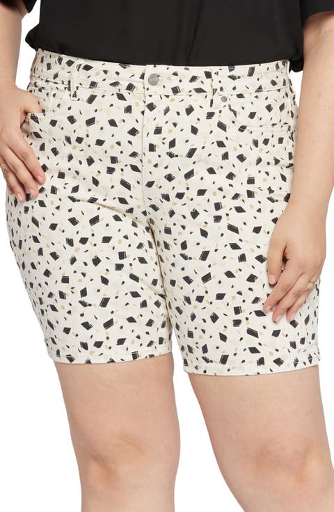 Ella Print Side Slit Denim Shorts (Ellensburg) (Plus Size)