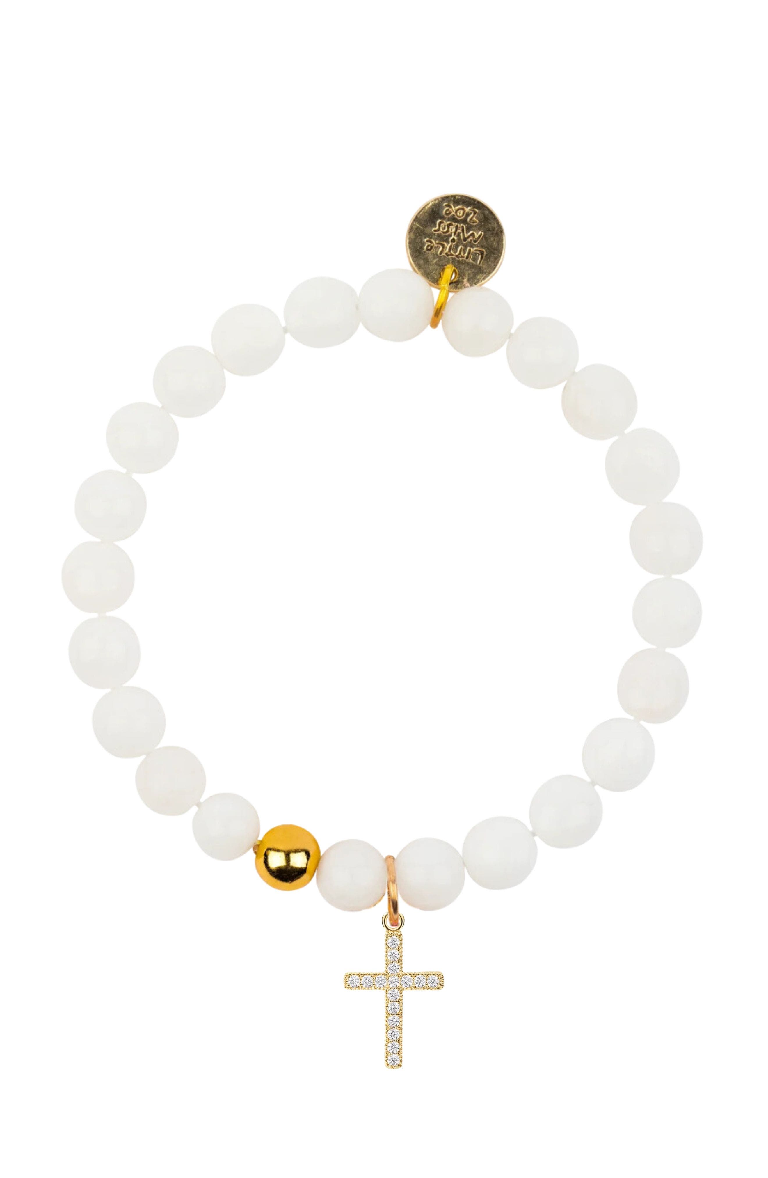 Little Miss Zoe Cross Gemstone Bracelet in White 