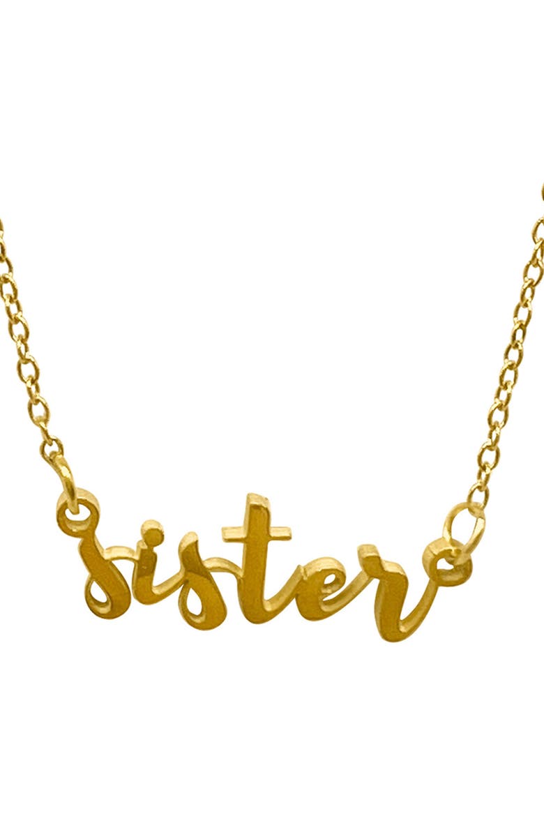 Adornia Water Resistant Cursive Sister Script Necklace, Main, color, Yellow