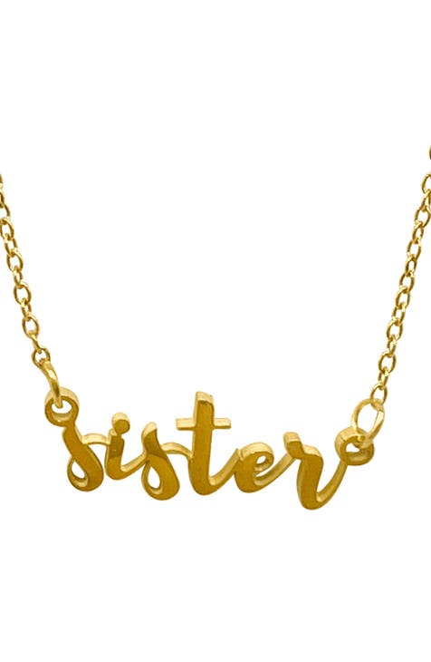 Water Resistant Cursive Sister Script Necklace