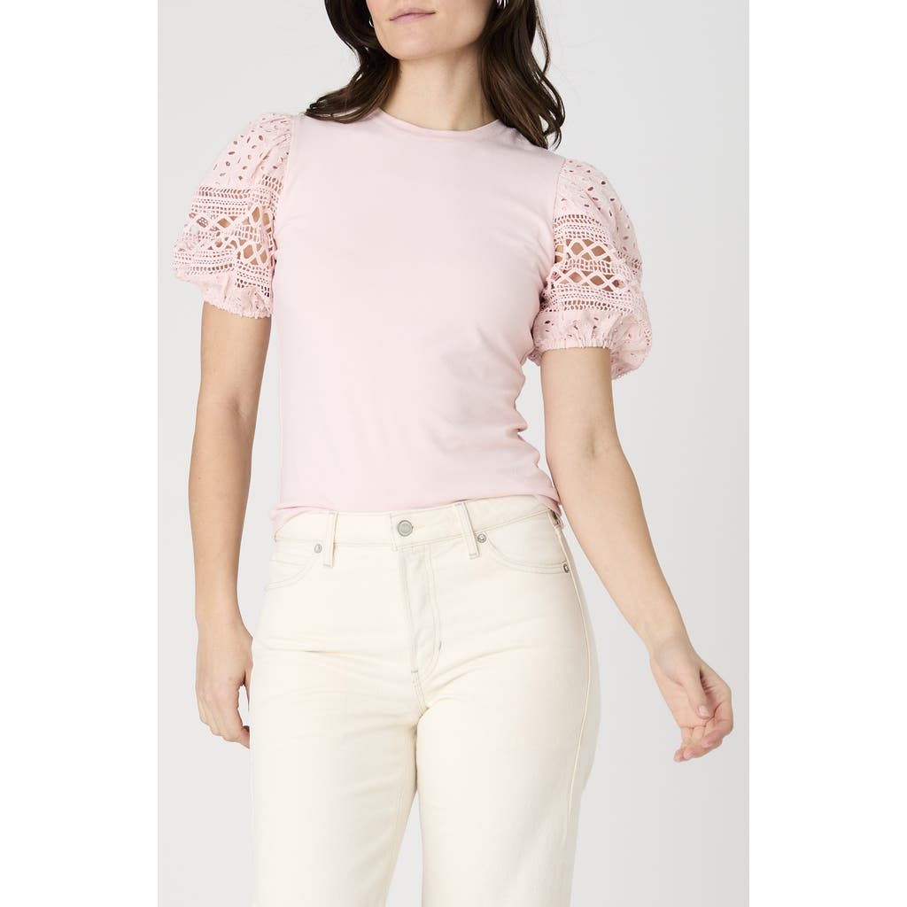 French Connection Lace Puff Sleeve Top In Chalk Pink