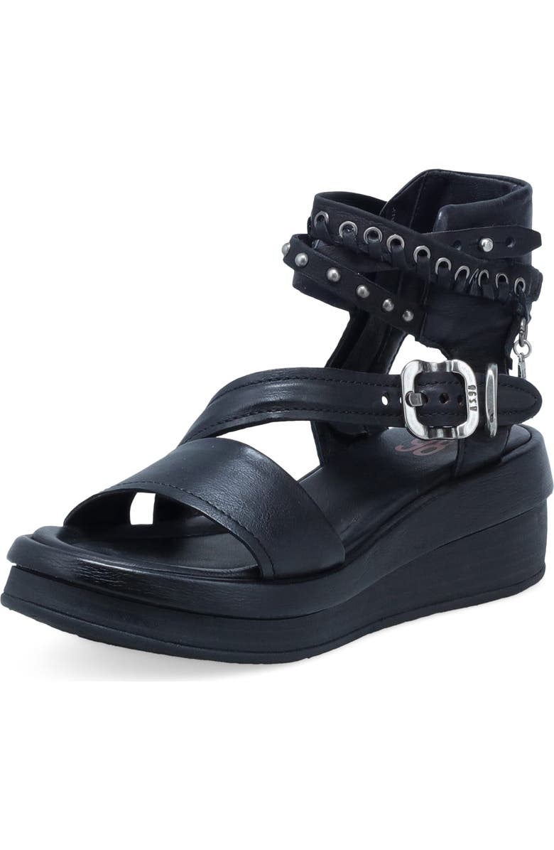 A.S.98 Spaulding Ankle Strap Sandal, Main, color, Black