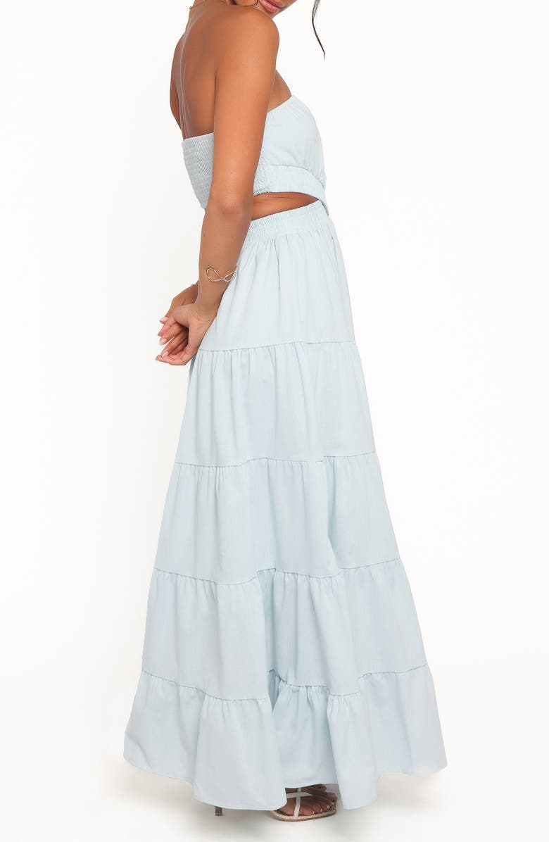 Petal & Pup Cadence Cutout Strapless Tiered Cotton Maxi Dress, Alternate, color, Blue