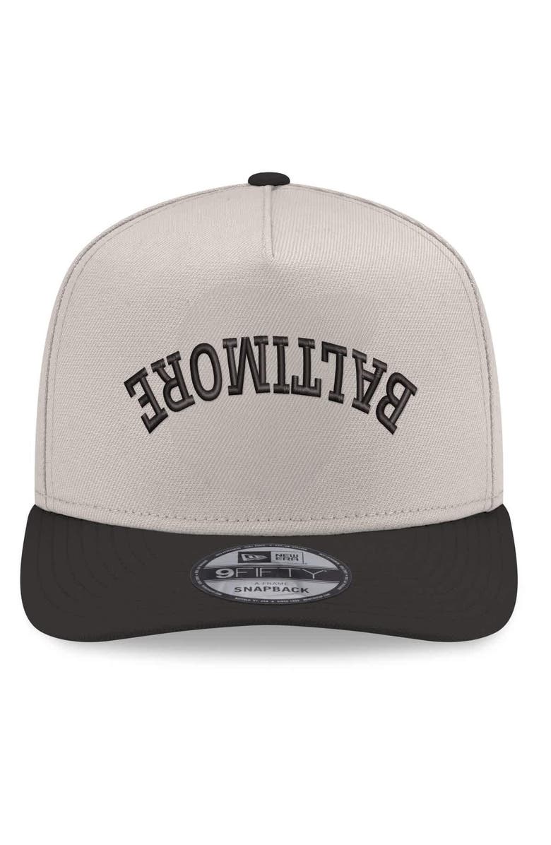 New Era Men's New Era  Cream/Black Baltimore Orioles Upside Down City Name A-Frame 9FIFTY Snapback Hat, Alternate, color, Cream