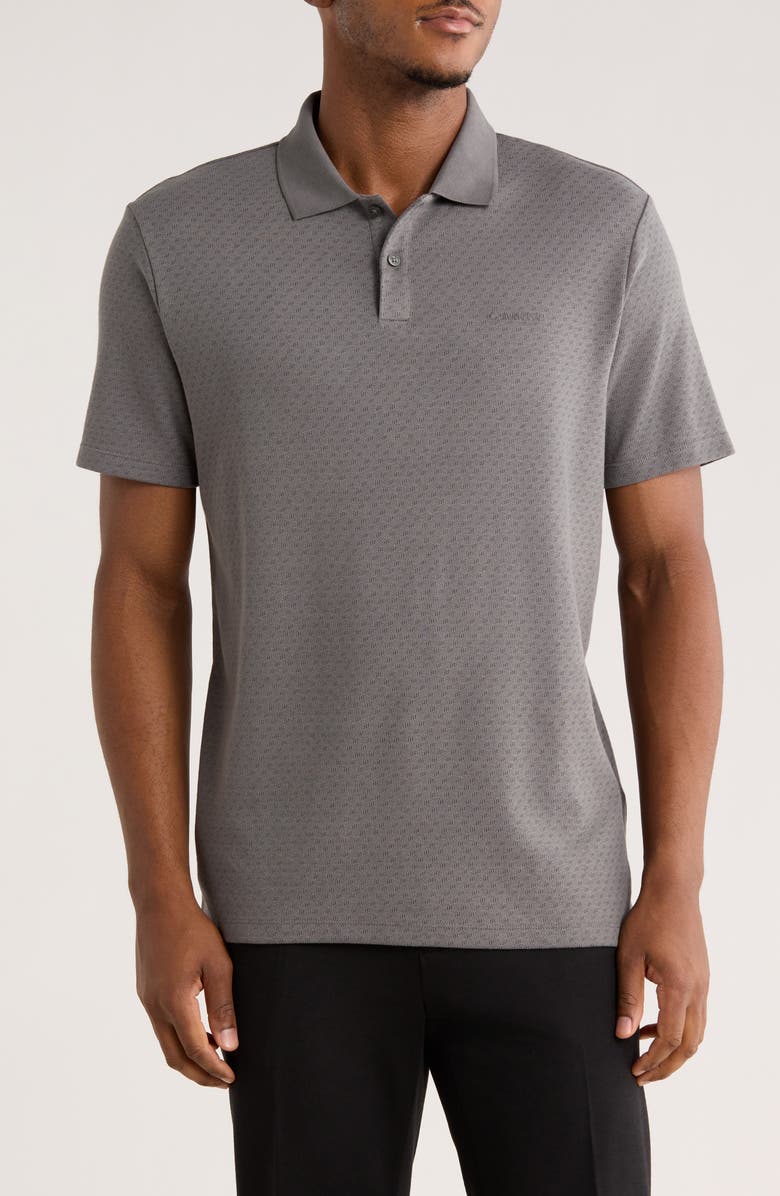 Calvin Klein Textured Jacquard Knit Polo, Main, color, Castlerock