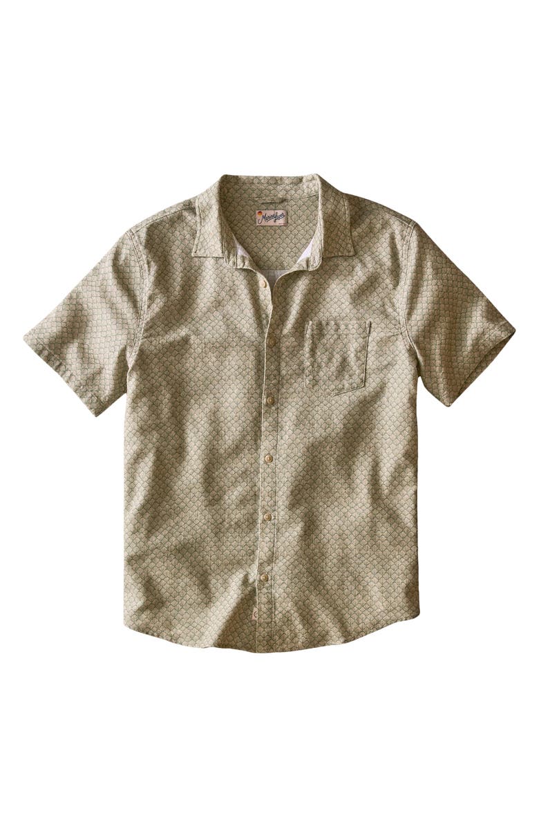 Marine Layer Stretch Selvage Short Sleeve Button-Up Shirt, Alternate, color, Sage Shell Print