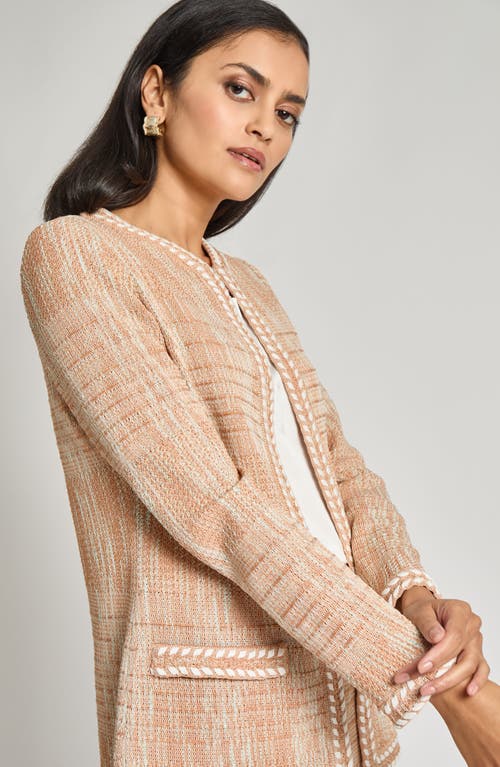 Misook Heritage-fit Whipstitch Melange Knit Jacket In Baked Clay/biscotti/aquatic