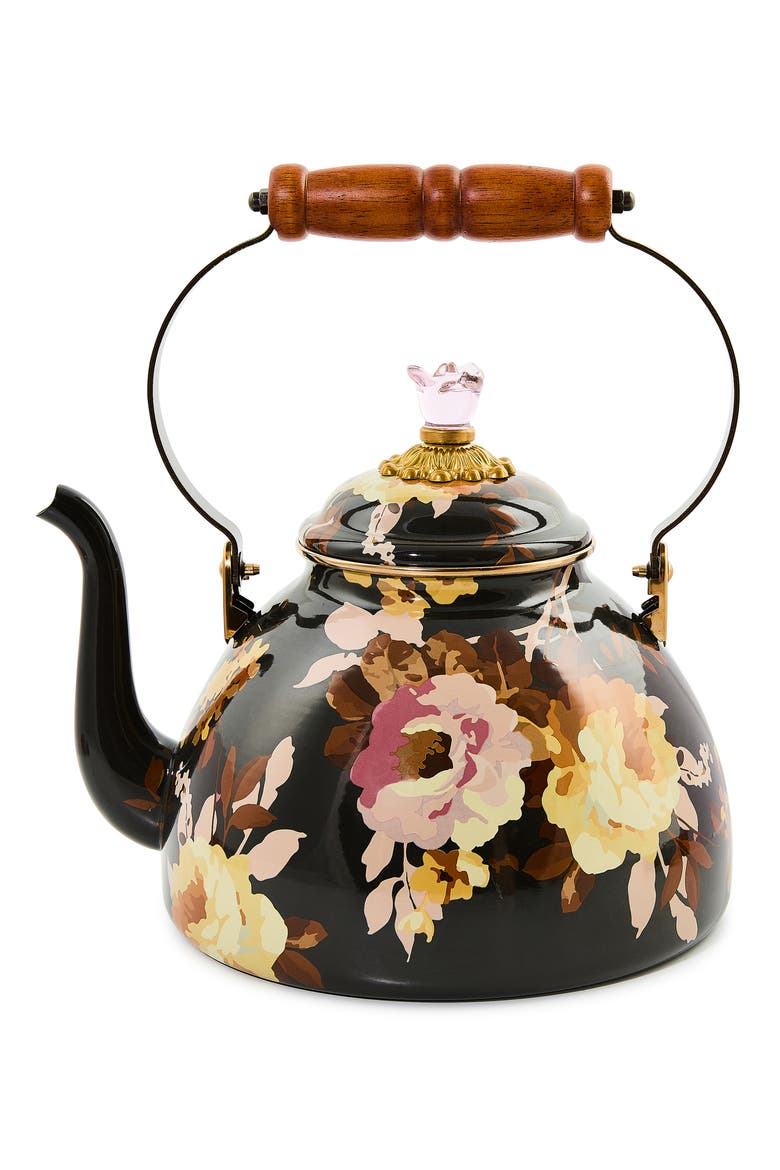 Wild Rose Brown Enameled Steel 3-Quart Tea Kettle, Main, color, BROWN