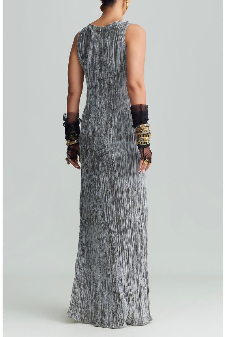Syra Metallic Embroidery Crushed Velvet Maxi Dress, Alternate, color, GRAY