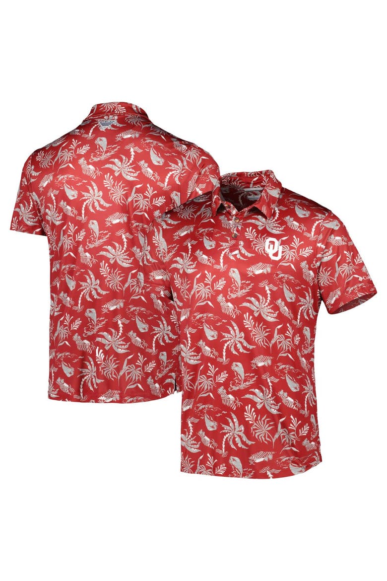 Men's Columbia Crimson Oklahoma Sooners Super Terminal Tackle Omni-Shade Polo, Main, color, Crimson