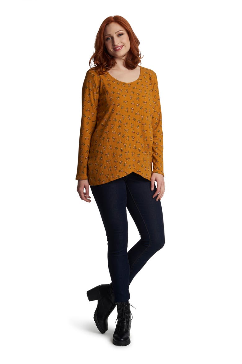 Adriana Stripe Long Sleeve Maternity/Nursing Tee, Alternate, color, MUSTARD DITSY