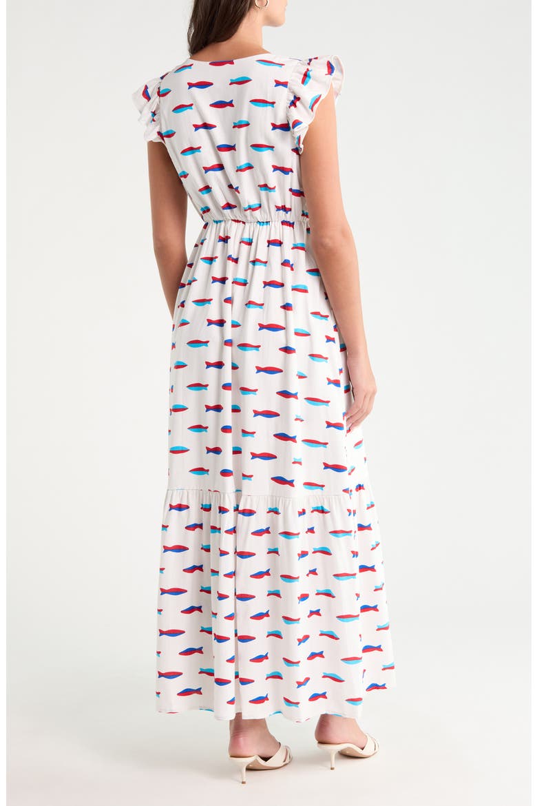 Evianna Flutter Sleeve Maxi Dress, Alternate, color, WHITE-MULTI