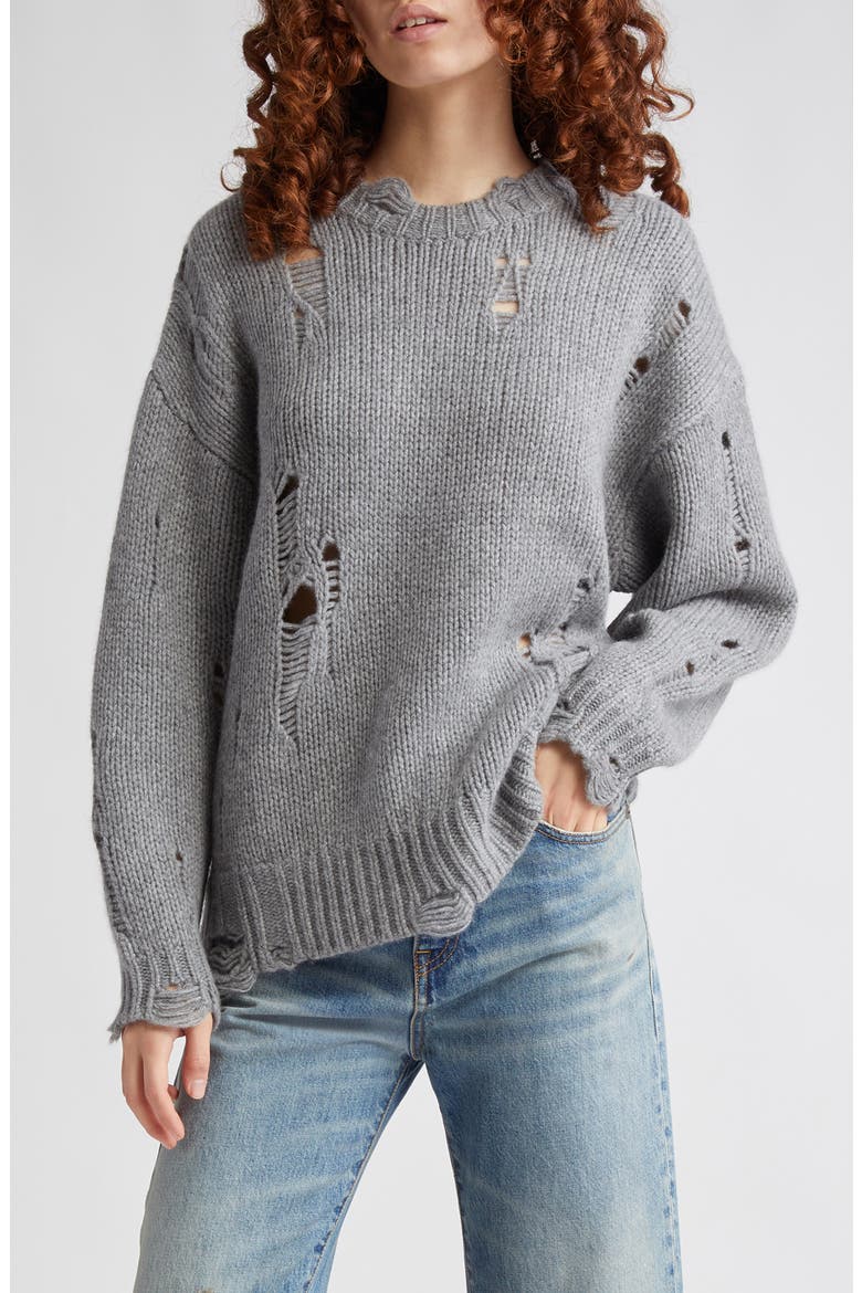 Oversize Distressed Cashmere Sweater, Main, color, HEATHER GREY