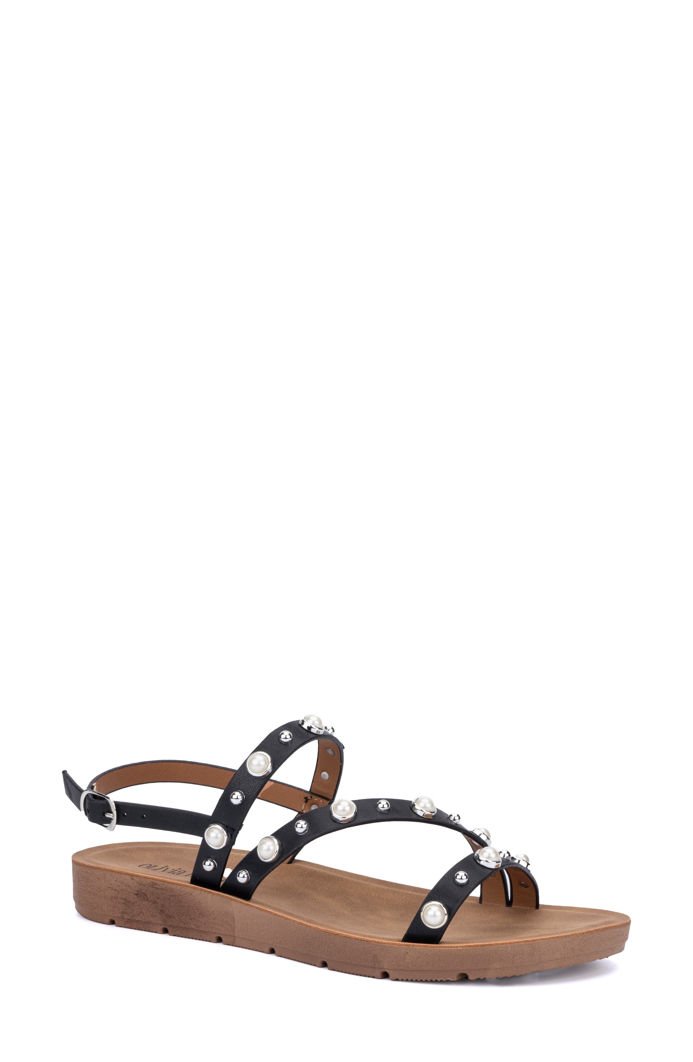 OLIVIA MILLER Faux Pearl Slingback Sandal, Main, color, 