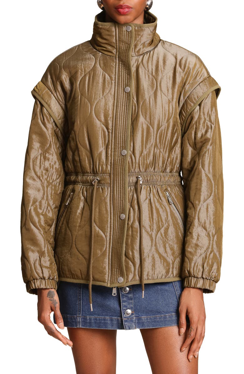 Avec Les Filles Drawstring Waist Quilted Jacket, Main, color, Seagrass