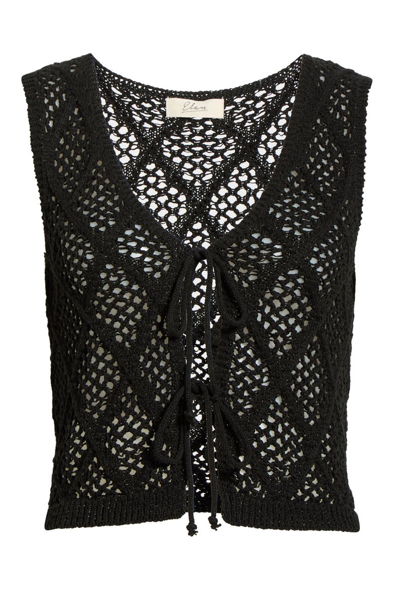 Open Stitch Cotton Blend Cover-Up Vest, Alternate, color, BLACK