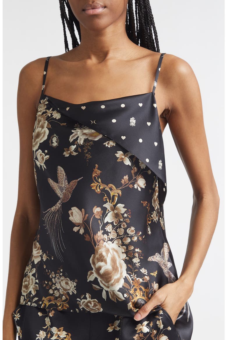Flamenco Folklore Print Draped Asymmetric Silk Camisole, Alternate, color, FLAMENCO FOLKLORE