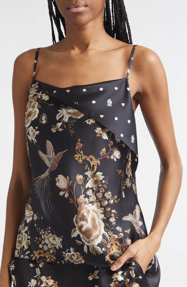 Camilla Flamenco Folklore Print Draped Asymmetric Silk Camisole, Alternate, color, Flamenco Folklore
