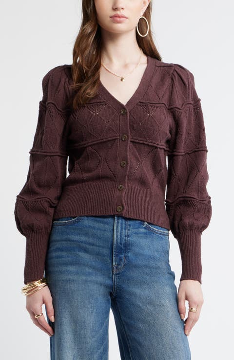 Pointelle Knit Button Front Cotton Cardigan