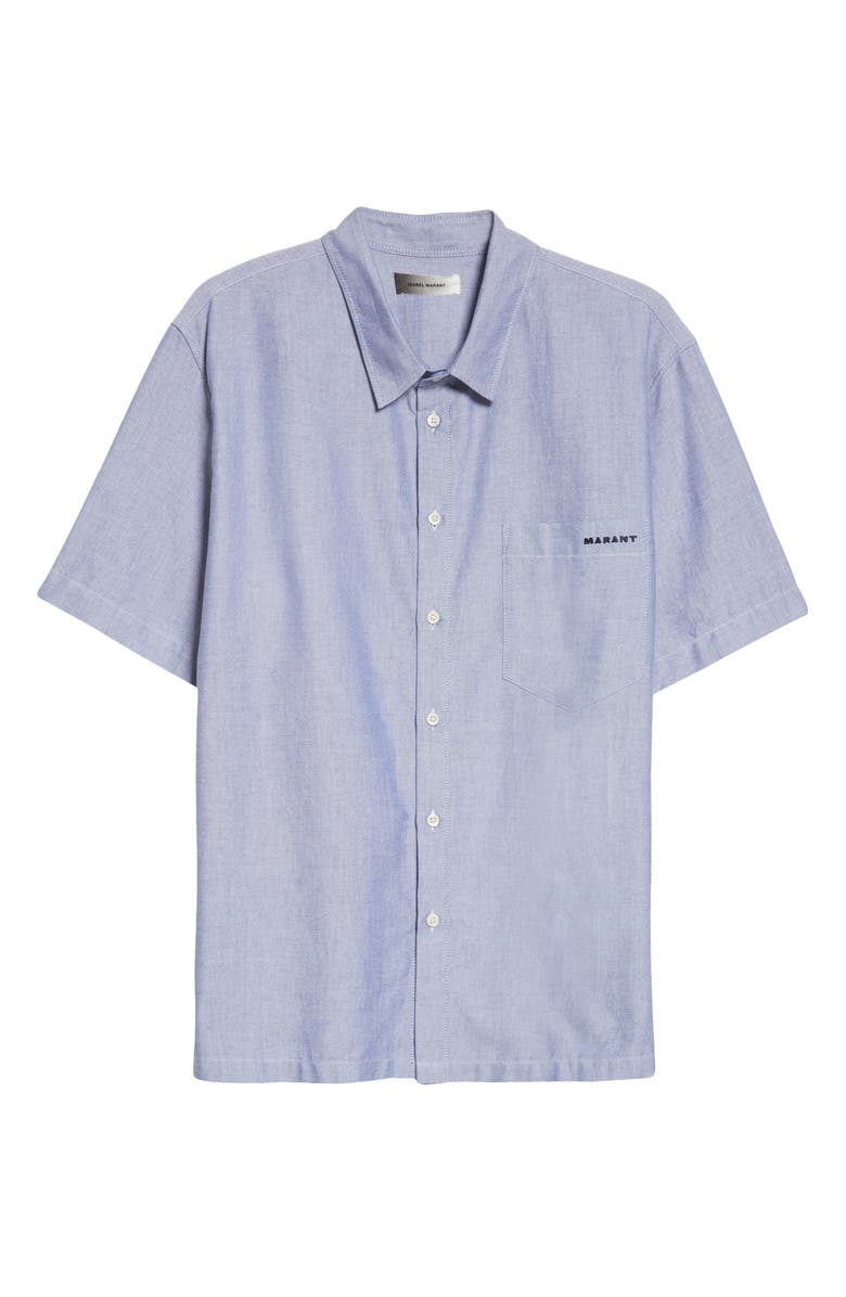 Isabel Marant Iggy Embroidered Logo Short Sleeve Button-Up Shirt, Alternate, color,