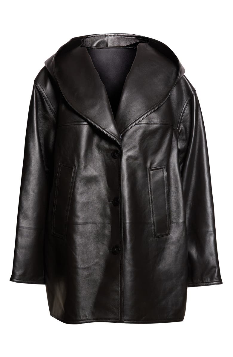 Alaïa Hooded Leather Coat, Main, color, Noir Alaia