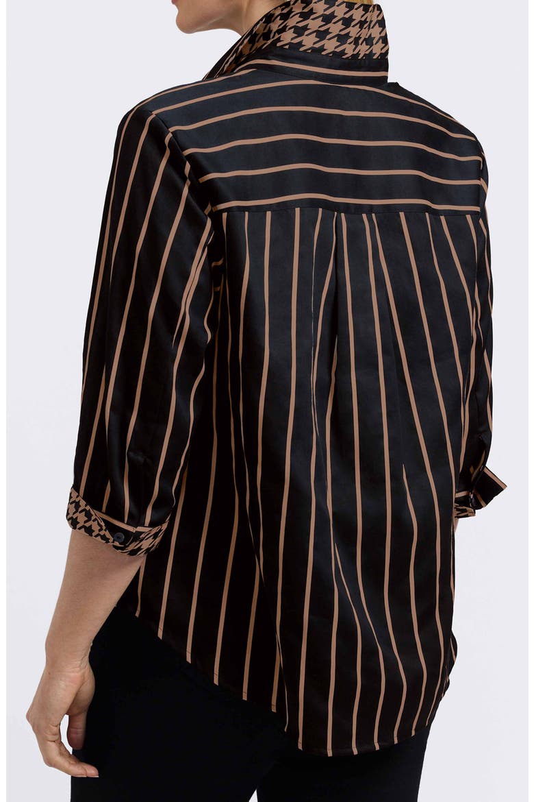 Margie Stripe Three-Quarter Sleeve Button-Up Shirt, Alternate, color, BLACK/ ALMOND