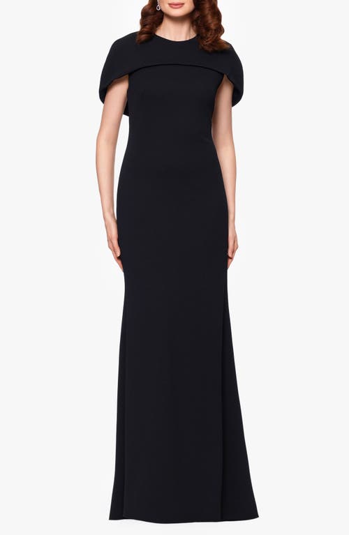 BETSY & ADAM BETSY & ADAM CAPE SHORT SLEEVE SCUBA CREPE GOWN