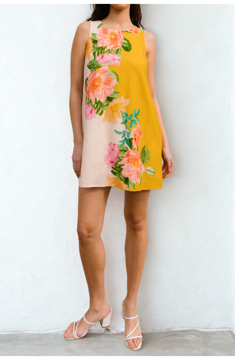 White Closet Tropical Floral Mini Dress, Main, color, White