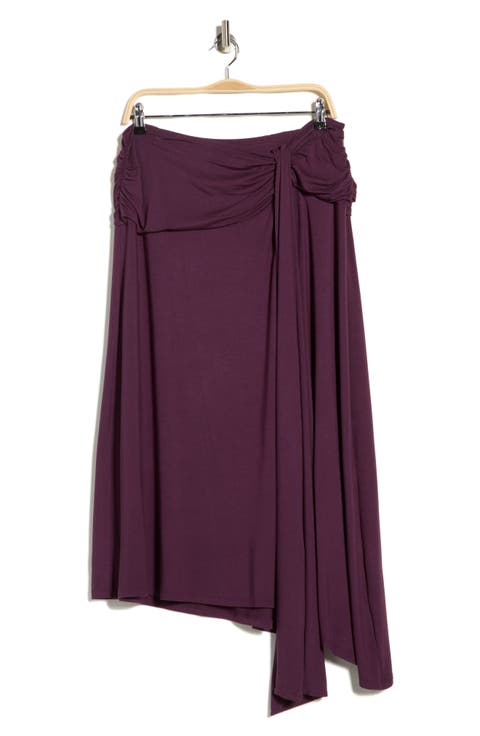 Draped Asymmetric Stretch Modal Midi Skirt (Plus)