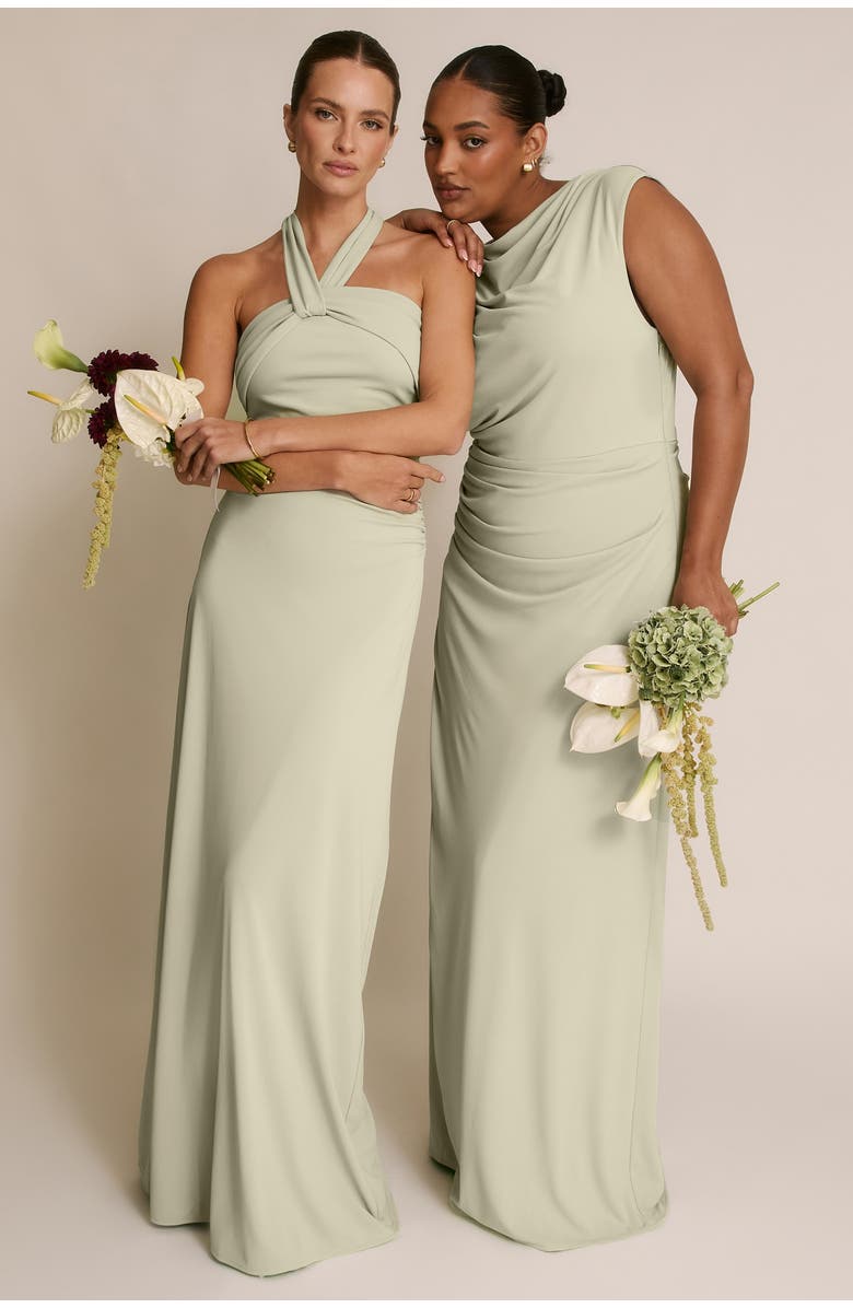 Six Stories Cowl Gathered Short Sleeve Bridesmaid, Alternate, color, Sage