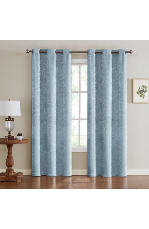 Artistic Set of 2 Metallic Textured Thermal Insulated Blackout Curtain Panels