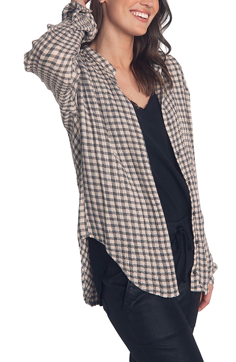 Bella Dahl Check Textured Mandarin Collar Button-Up Shirt, Alternate, color, 