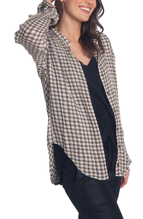Bella Dahl Check Textured Mandarin Collar Button-up Shirt In Brown