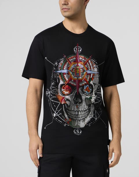 Round Neck T-Shirt Wind Rose Skull Stones Men
