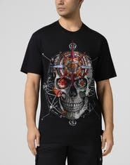 PHILIPP PLEIN Round Neck T-Shirt Wind Rose Skull Stones Men