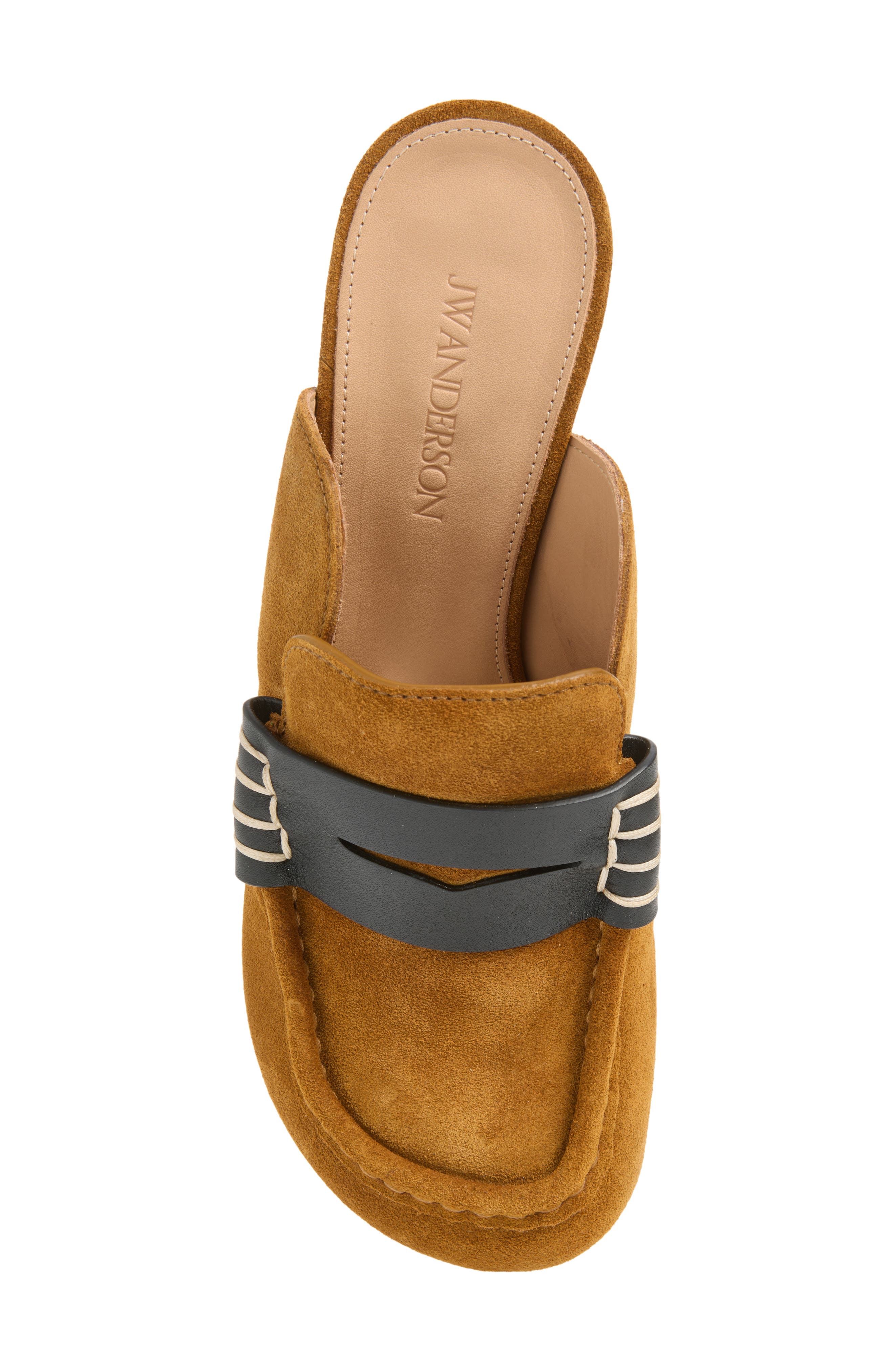 Suede Loafer Mule, Alternate, color, CARAMEL/ BLACK