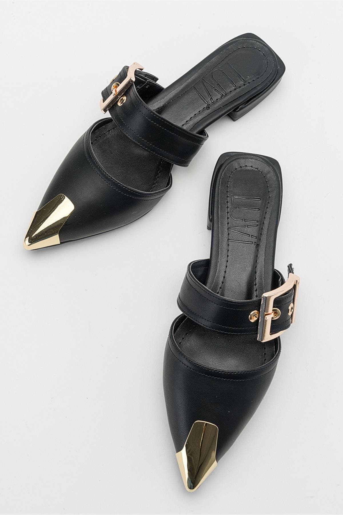 Prologue Shoes Jenni Buckled Slide, Alternate, color, Black Faux Leather