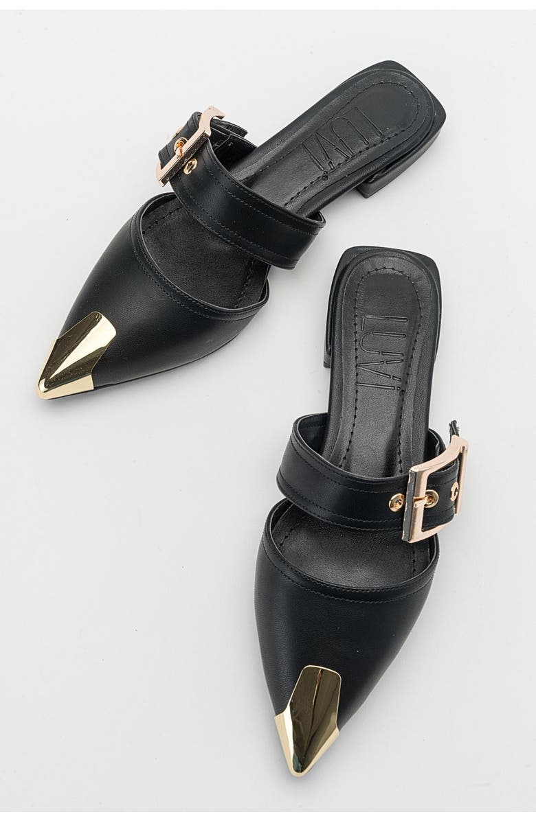 Prologue Shoes Jenni Buckled Slide, Alternate, color, Black Faux Leather
